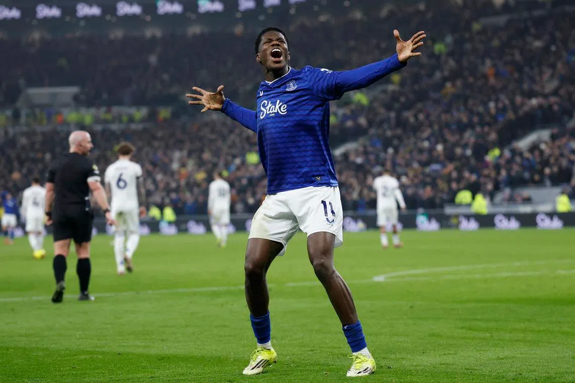 Soccer Football - Premier League - Everton v Leeds United - Hill Dickinson Stadium, Liverpool, Britain - January 26, 2026 Everton's Thierno Barry celebrates scoring their first goal Action Images via Reuters/Jason Cairnduff