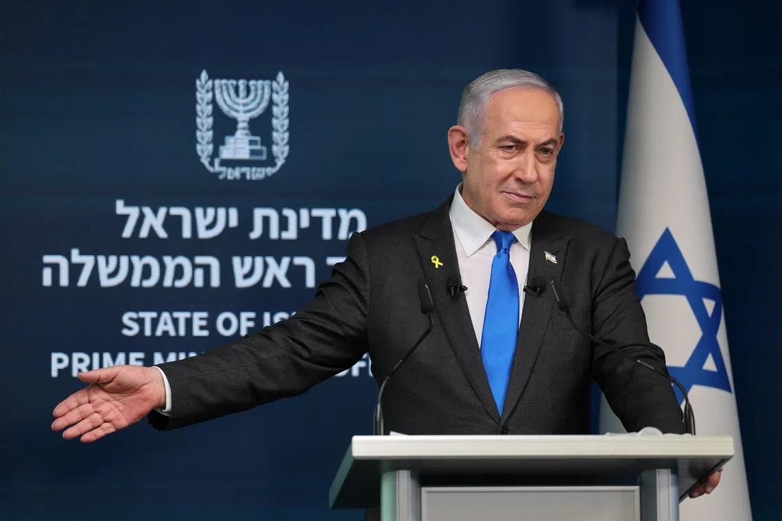 Israeli Prime Minister Benjamin Netanyahu speaks during a press conference for the international media at the Government Press office in Jerusalem, 04 September 2024. ABIR SULTAN/Pool via REUTERS/File Photo