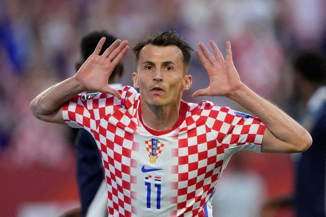Croatia's Ante Budimir celebrates scoring against Panama. 