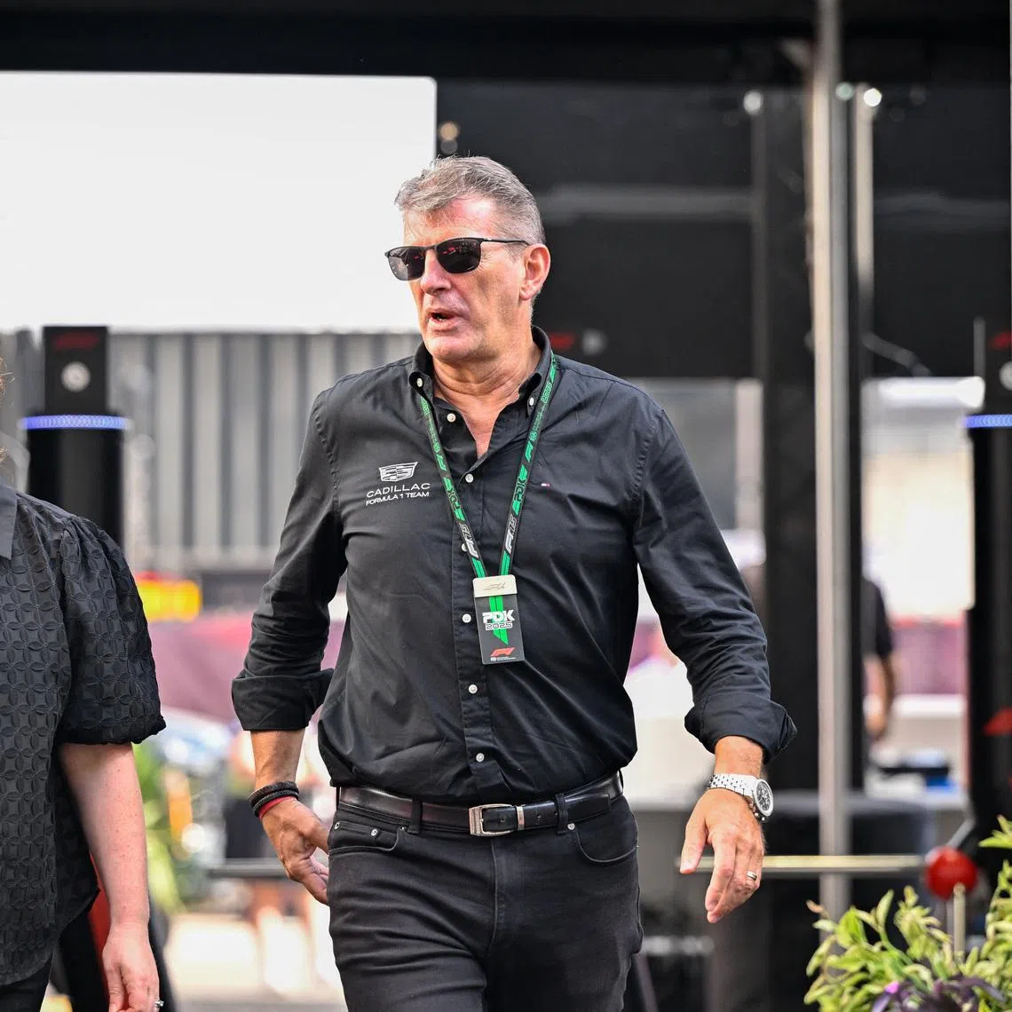 Oct 17, 2025; Austin, TX, USA; Cadillac Formula 1 team principal Graeme Lowdon arrives at the track before practice for the US Grand Prix at Circuit of The Americas Austin. Mandatory Credit: Jerome Miron-Imagn Images