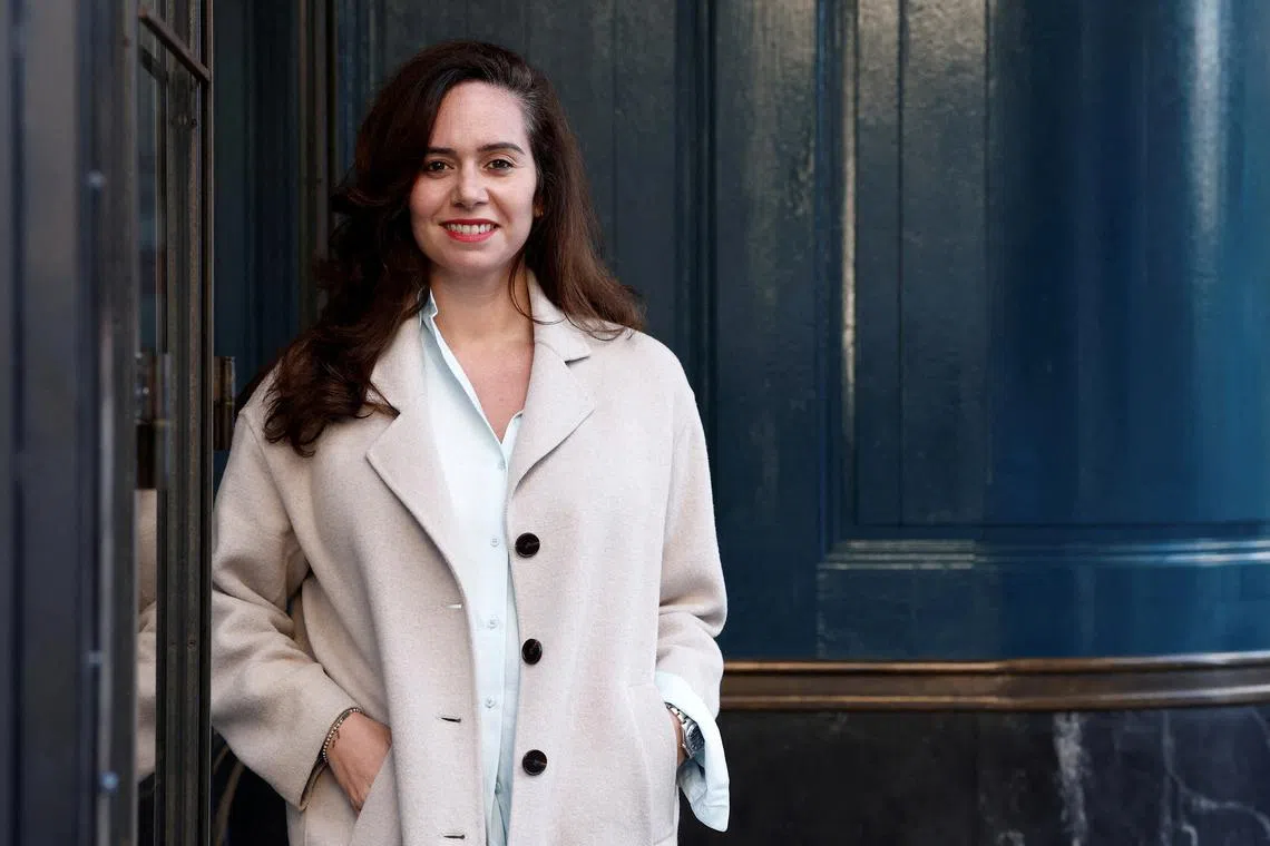 FILE PHOTO: Sarah Knafo, MEP in the European Parliament for French far-right party \"Reconquete!\", poses for a picture after an interview in Paris, France, February 3, 2025. REUTERS/Benoit Tessier/File Photo