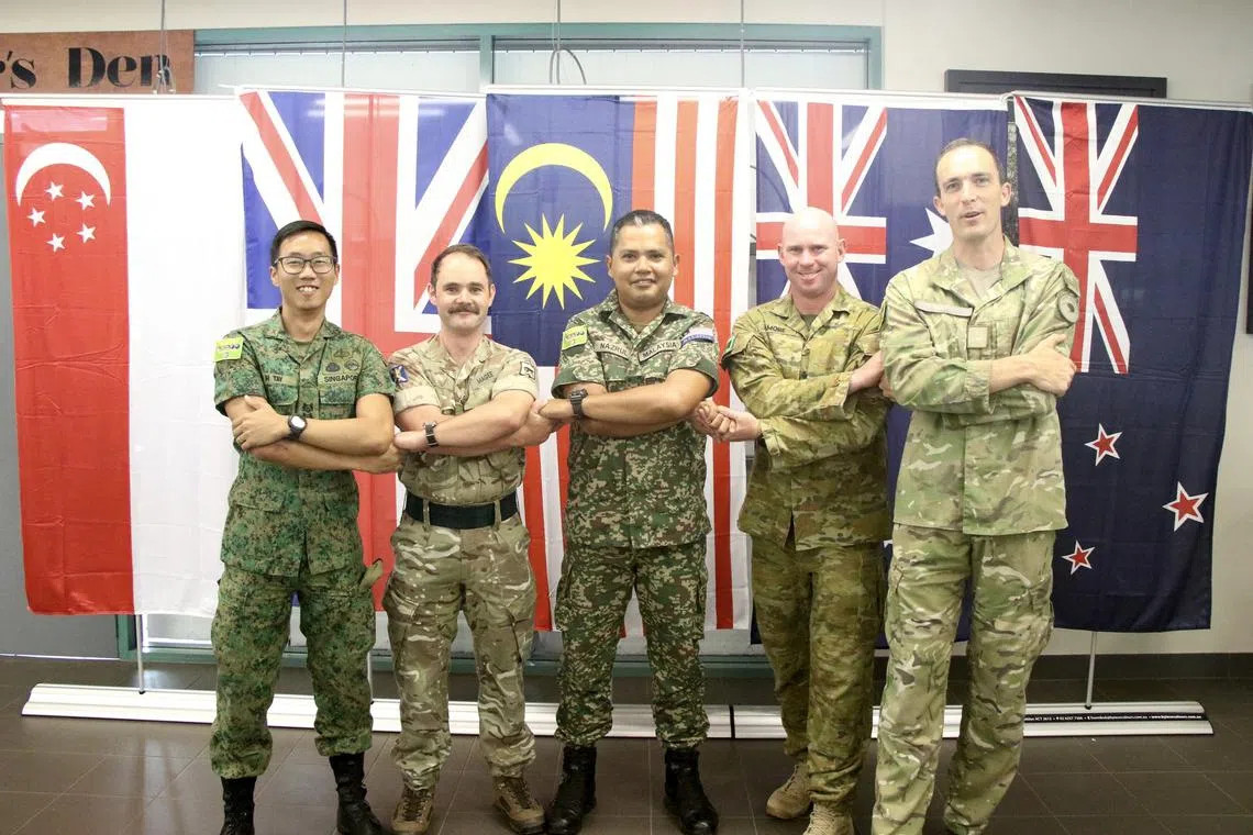 LTC Tay Jian Hua (first from left) joining representatives of other FPDA nations at the closing ceremony of Exercise Suman Warrior 2023 in Darwin, Australia.
