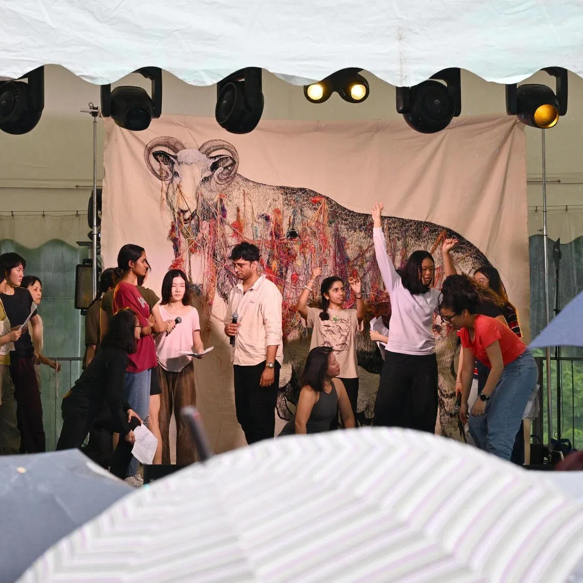 Singapore artist Tang Da Wu’s performance at Gillman Barracks in 2024, inspired by a Teochew parable of a boy coming across a baby goat suckling.