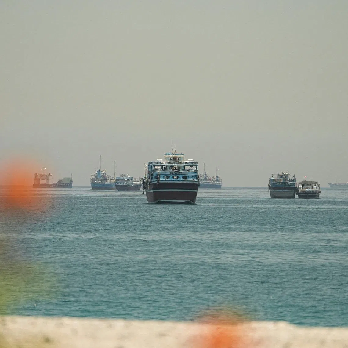Vessels anchored at the Strait of Hormuz, as seen from Musandam, Oman, May 25, 2026. REUTERS/Stringer