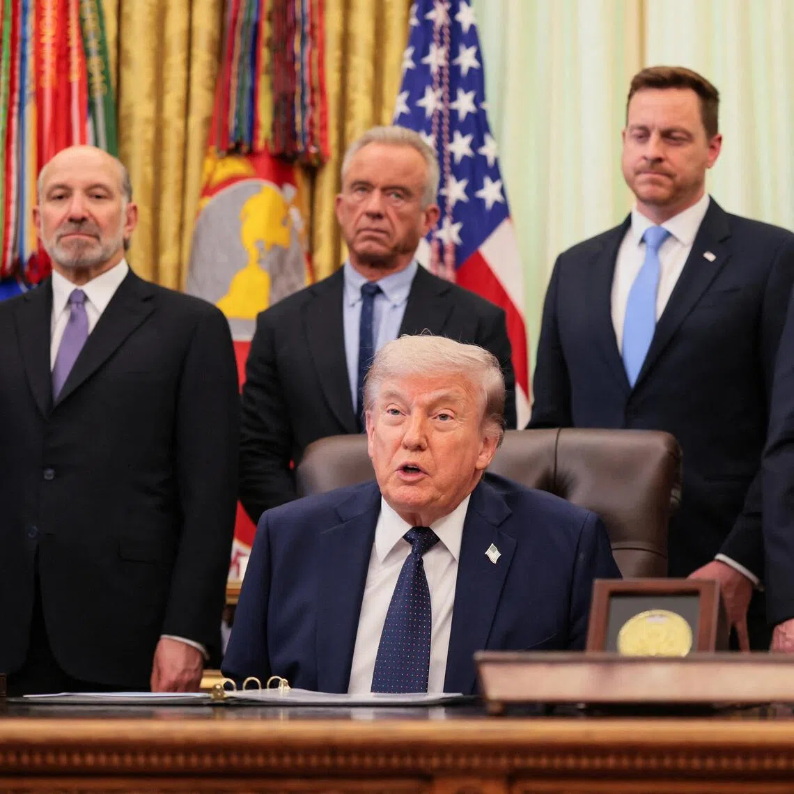 US President Donald Trump speaking in the Oval Office of the White House on April 23.