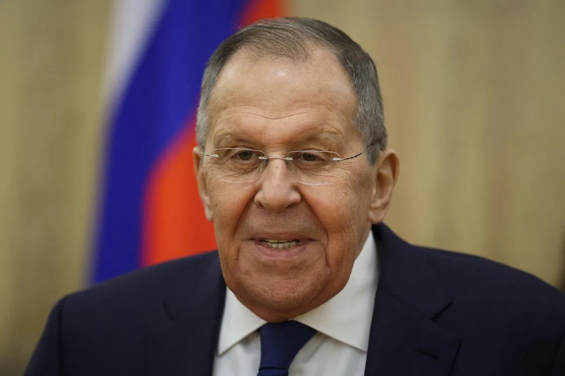 Russian Foreign Minister Sergei Lavrov attends a meeting with Tanzanian Minister of Foreign Affairs and East African Cooperation Mahmoud Thabit Kombo in Moscow, Russia February 9, 2026. REUTERS/Ramil Sitdikov/Pool