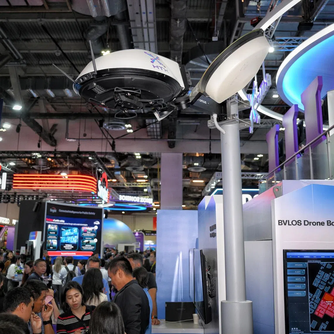 The Lightweight BVLOS Drone Box System (centre) on display at the Milipol TechX Summit 2026 held at the Sands Expo and Convention Centre on April 28.