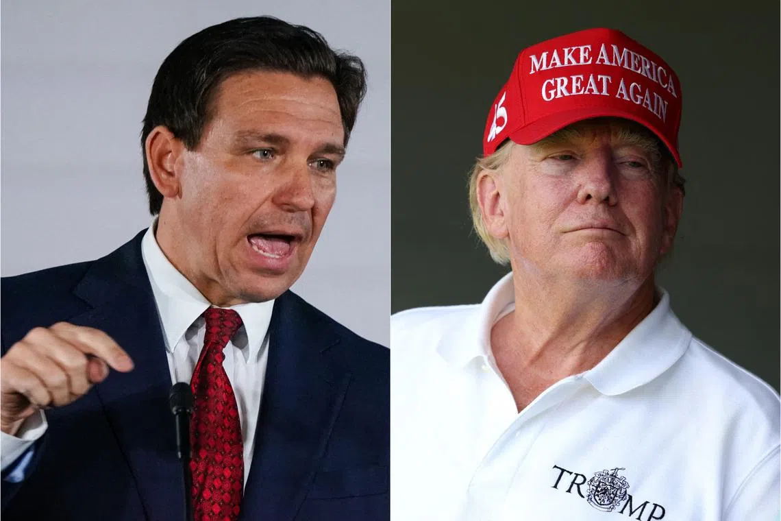 With Mr DeSantis (left) trailing Mr Trump by 33 points, Florida's governor is staking out harder-line positions on policy issues. 