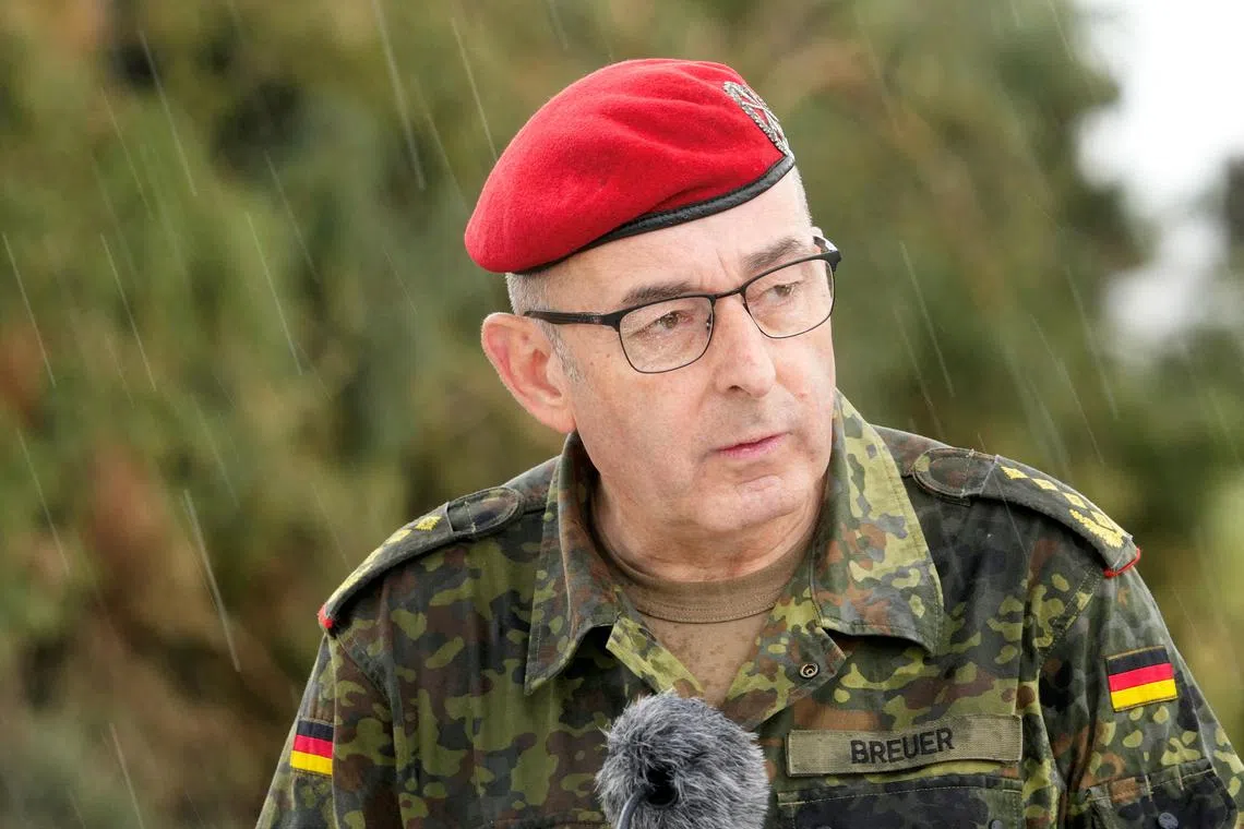 FILE PHOTO: German Chief of Defence Carsten Breuer speaks to the media during the Quadriga 2024 military exercise in Pabrade, Lithuania May 29, 2024. REUTERS/Ints Kalnins/File Photo