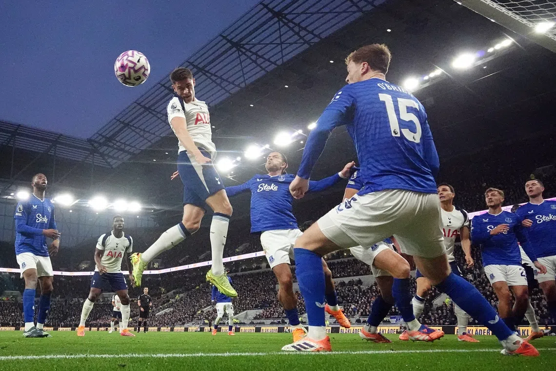 Soccer Football - Premier League - Everton v Tottenham Hotspur - Hill Dickinson Stadium, Liverpool, Britain - October 26, 2025 Tottenham Hotspur's Micky van de Ven scores their first goal Action Images via Reuters/Jason Cairnduff