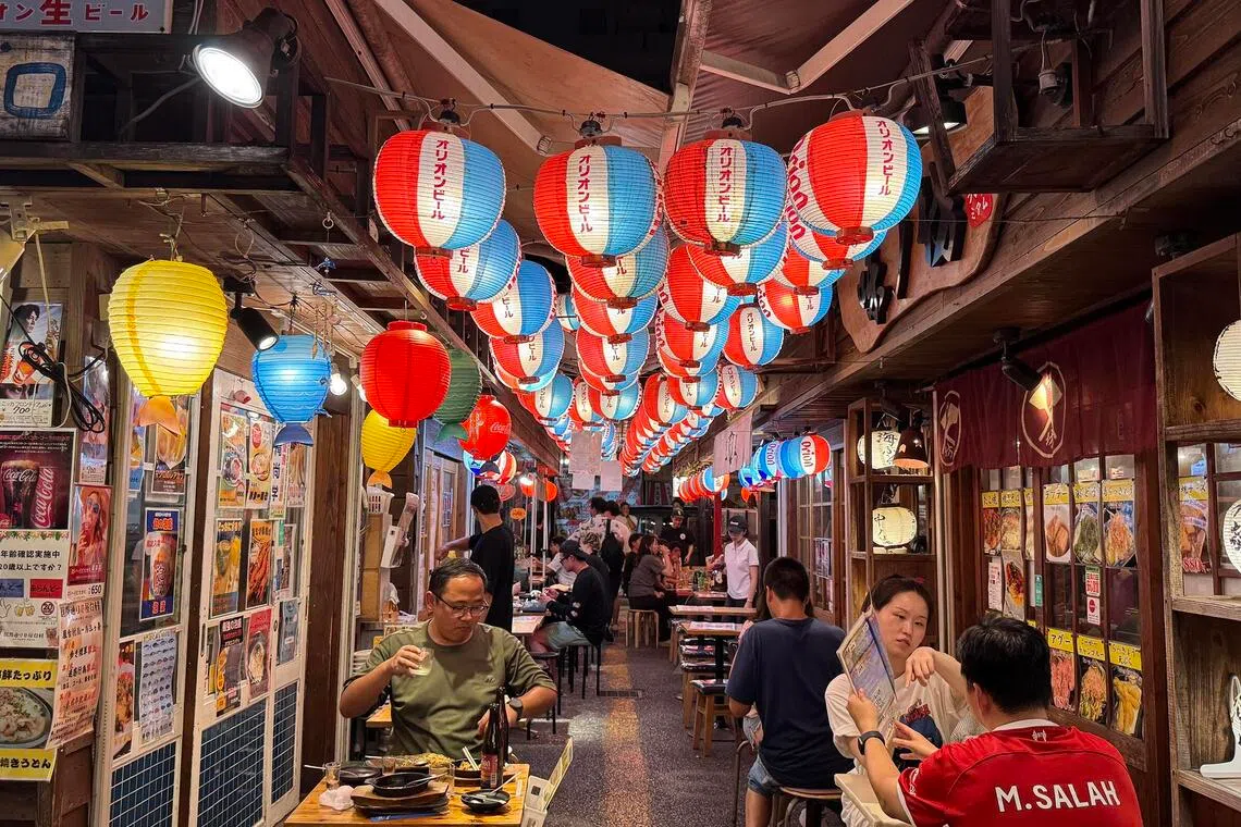 rua, comida, Japão, Okinawa, lanternas