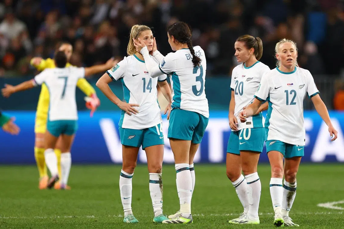 New Zealand's Katie Bowen looking dejected after New Zealand are knocked out of the Women's World Cup after a 0-0 draw with Switzerland at  Forsyth Barr Stadium in Dunedin on Sunday.