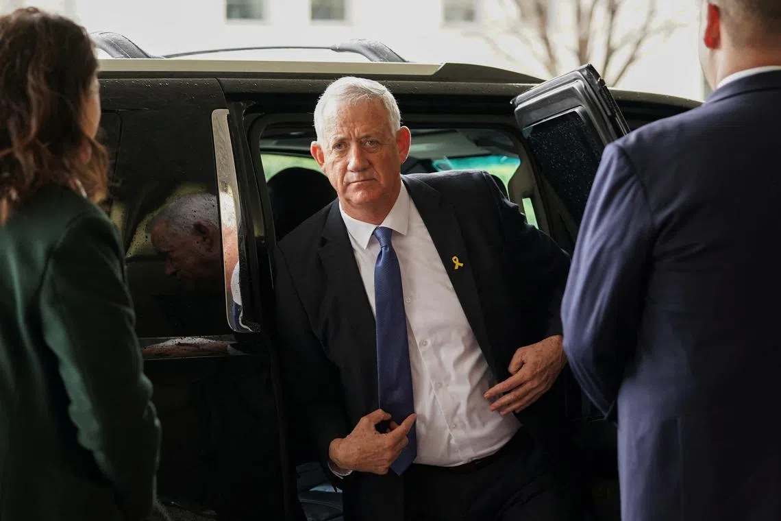 Israeli war cabinet member Benny Gantz arrives to meet with U.S. Secretary of State Antony Blinken at the State Department in Washington, U.S., March 5, 2024. REUTERS/Kevin Lamarque