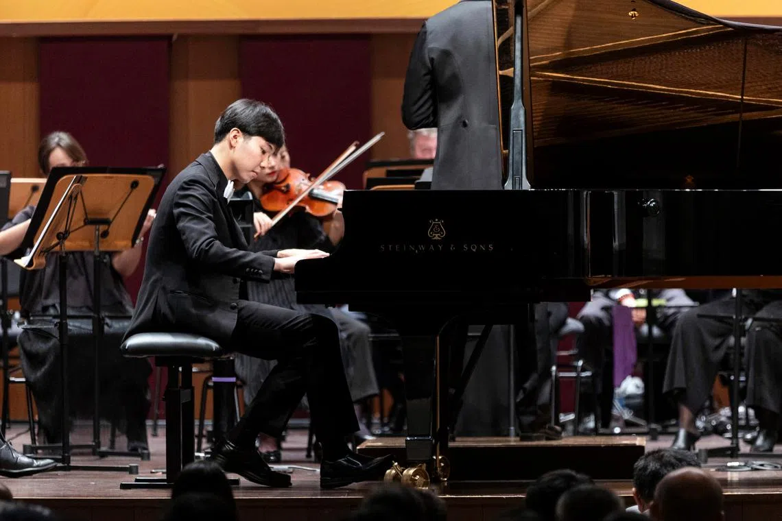 National serviceman Joshua Lau Jin Quan, a supreme figure of composure in Beethoven’s Second Piano Concerto in B flat major (Op.19) was the first prize winner. 
