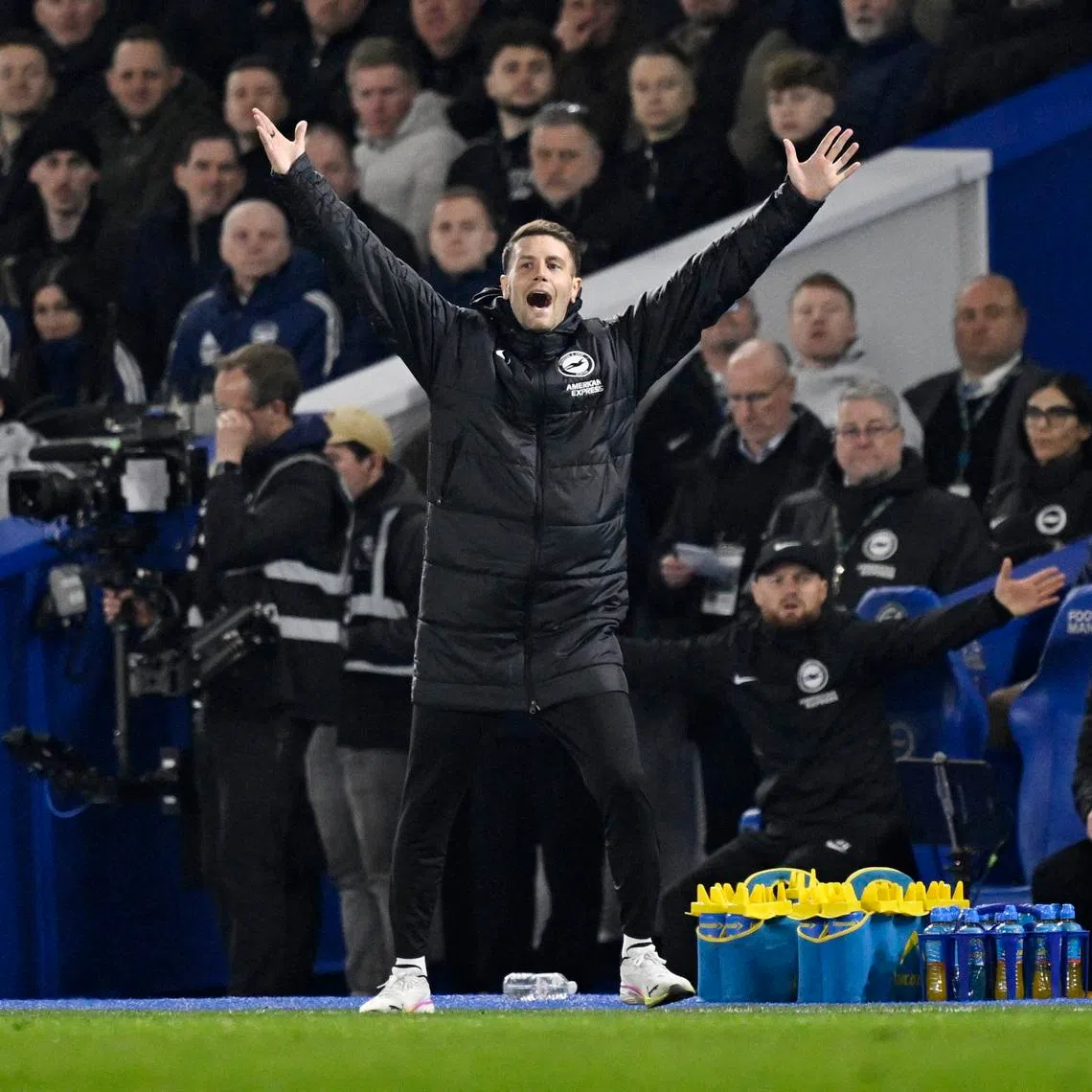 Soccer Football - Premier League - Brighton & Hove Albion v Arsenal - The American Express Community Stadium, Brighton, Britain - March 4, 2026 Brighton & Hove Albion manager Fabian Hurzeler reacts REUTERS/Tony O Brien