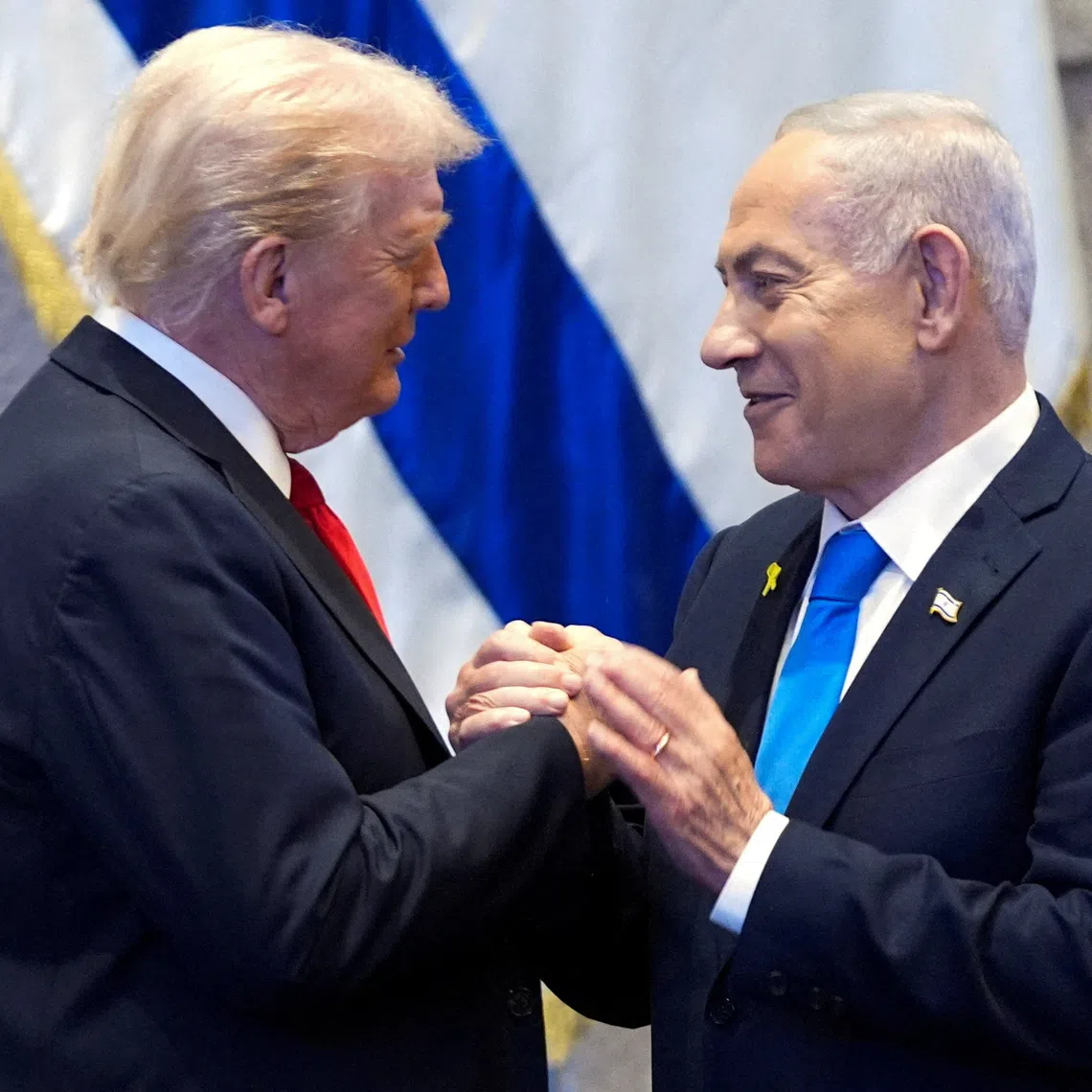 US President Donald Trump meeting Israel's Prime Minister Benjamin Netanyahu in Jerusalem on Oct 13.