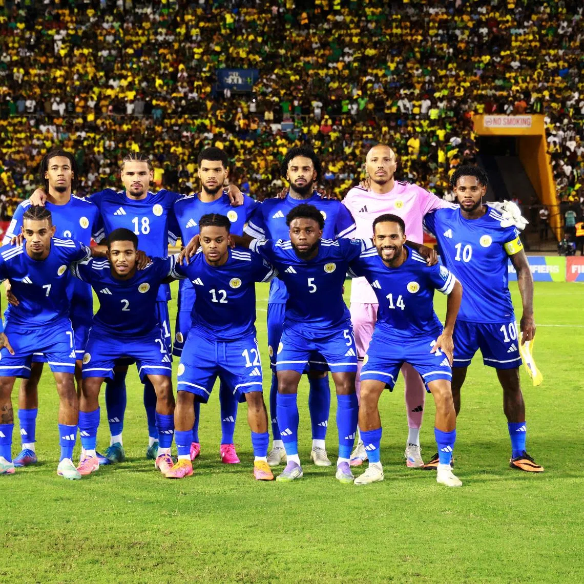 Soccer Football - FIFA World Cup - CONCACAF Qualifiers - Group B - Jamaica v Curacao - National Stadium Independence Park, Kingston, Jamaica - November 18, 2025 Curacao players pose for a team group photo before the match REUTERS/Gilbert Bellamy