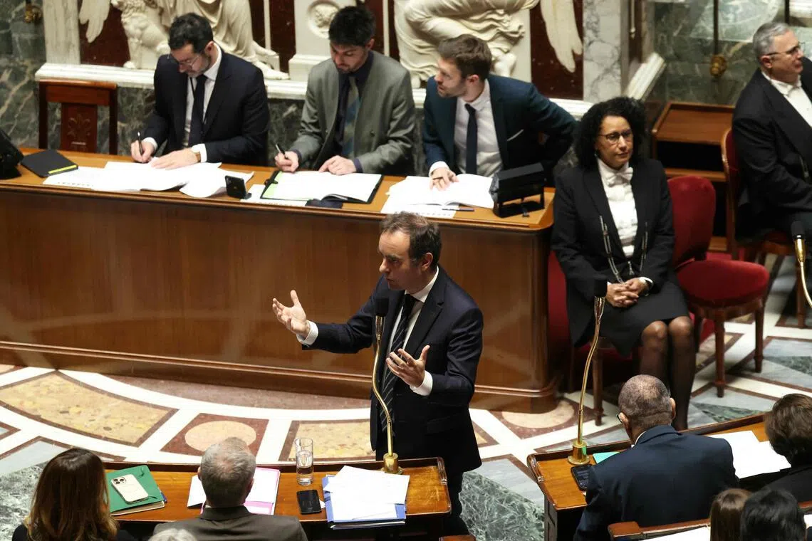 French Prime Minister Sebastien Lecornu speaking at the National Assembly, France's lower house of Parliament, on Jan 14.