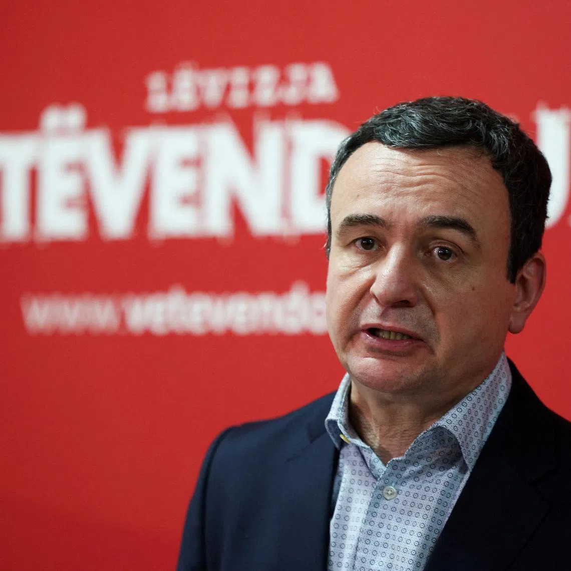 Kosovo's Prime Minister and Levizja Vetevendosje (Movement for Self-Determination) party leader Albin Kurti speaks during a press conference at the party's headquarters in Pristina, Kosovo, December 28, 2025. REUTERS/Florion Goga