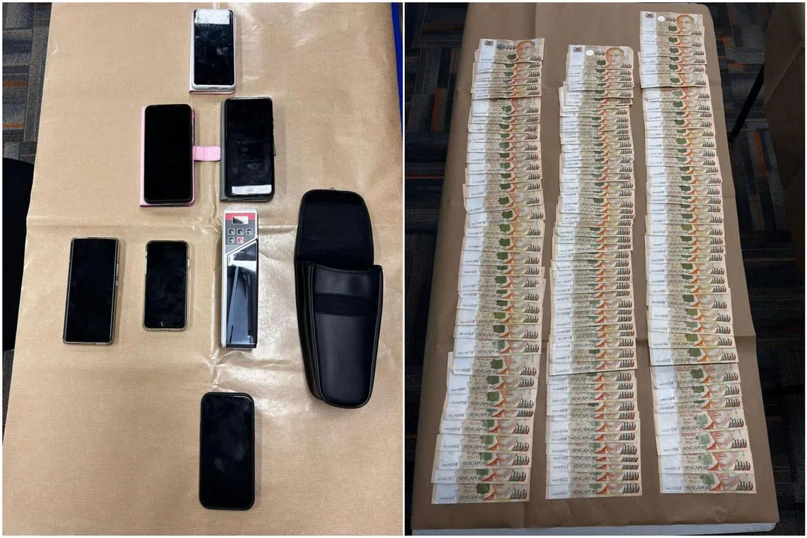 Materials used in the commission of crimes as well as recovered cash amounting to $80,600 and electronic devices from the syndicate members were seized as case exhibits.