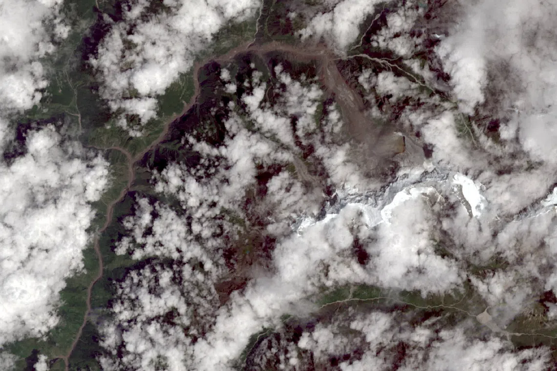 Collapsed glaciers in Langtang, Nepal, that, according to an expert, may have triggered flash floods and a mudslide.