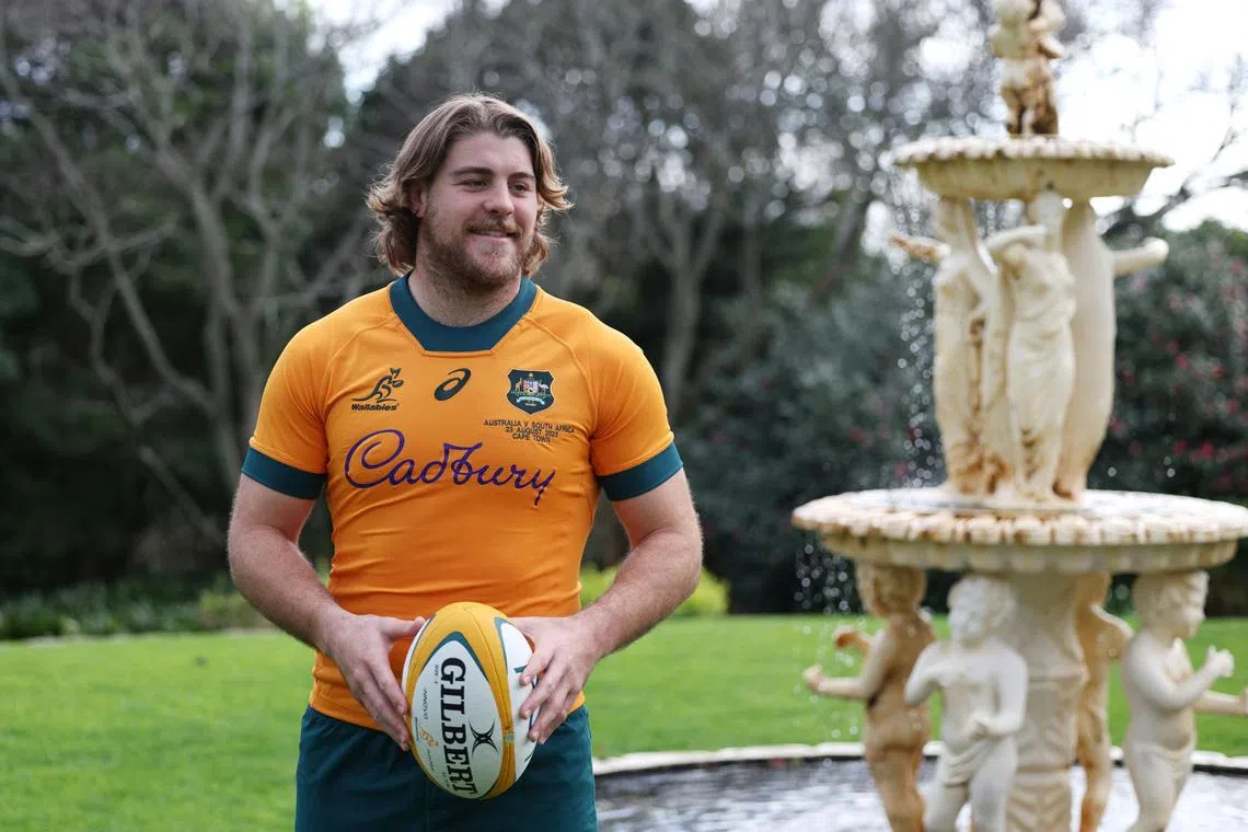 Rugby Union - Rugby Championship - Australia Team Photo - The Vineyard, Cape Town, South Africa - August 22, 2025  Australia's Fraser McReight during the team photo session REUTERS/Esa Alexander