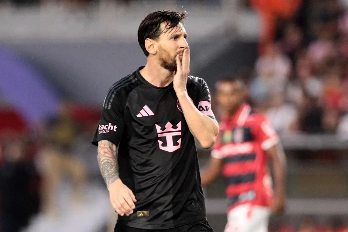 FILE PHOTO: Soccer Football - Club Friendlies - Sporting San Miguelito v Inter Miami - Estadio Rommel Fernandez Gutierrez, Panama City, Panama - February 2, 2025 Inter Miami's Lionel Messi reacts REUTERS/Aris Martinez/File Photo