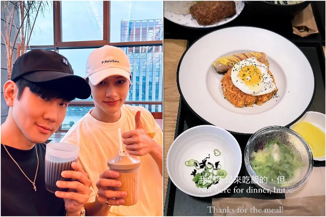 JJ Lin (left) met Jun and posted several clips of his visit to Hybe.