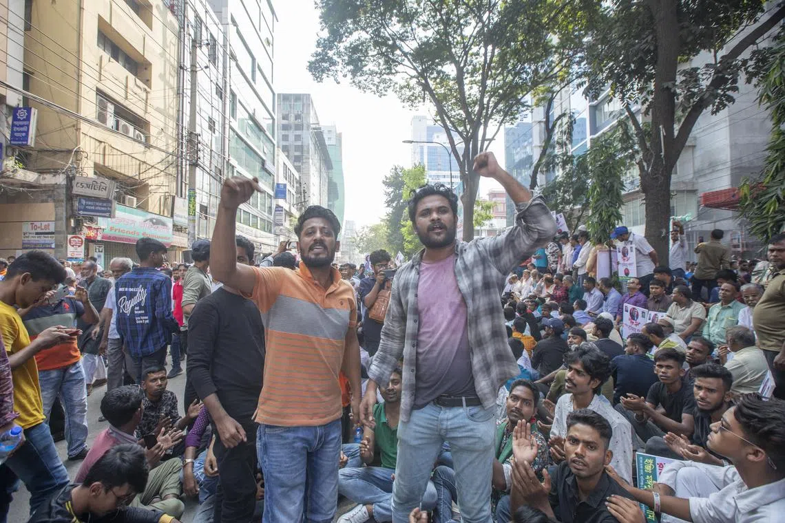 Bangladesh Nationalist Party supporters demanding the resignation of PM Sheikh Hasina in Dhaka, Bangladesh, on Oct 28.
