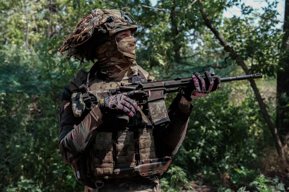 A member of the drone teams of the 20th Lyubart Brigade of the 1st Corps of the National Guard Azov on the Toretsk front line in Ukraine, on July 23.