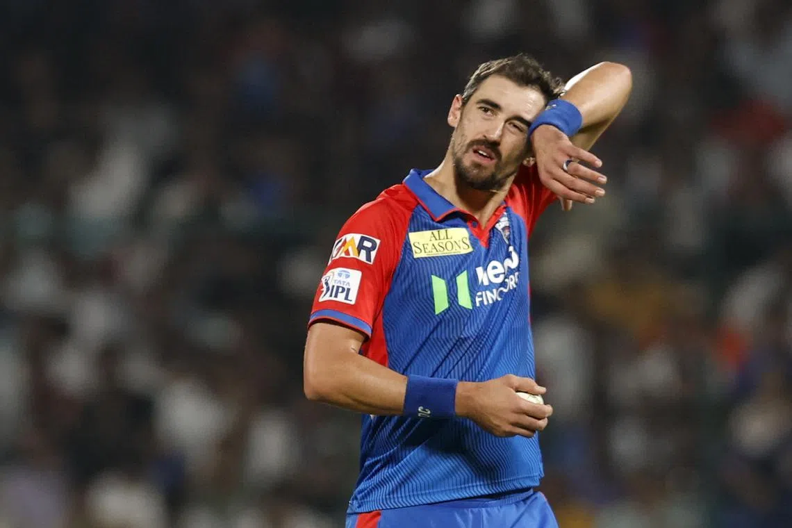 FILE PHOTO: Cricket - Indian Premier League - IPL - Delhi Capitals v Kolkata Knight Riders - Arun Jaitley Stadium, New Delhi, India - April 29, 2025 Delhi Capitals' Mitchell Starc reacts REUTERS/Mihir Singh/File Photo