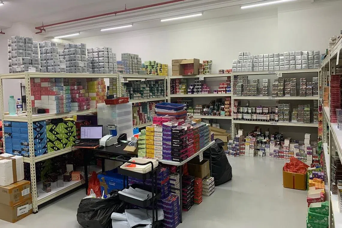 The warehouse unit in Mandai was used to store vape products for collection by runners. 
