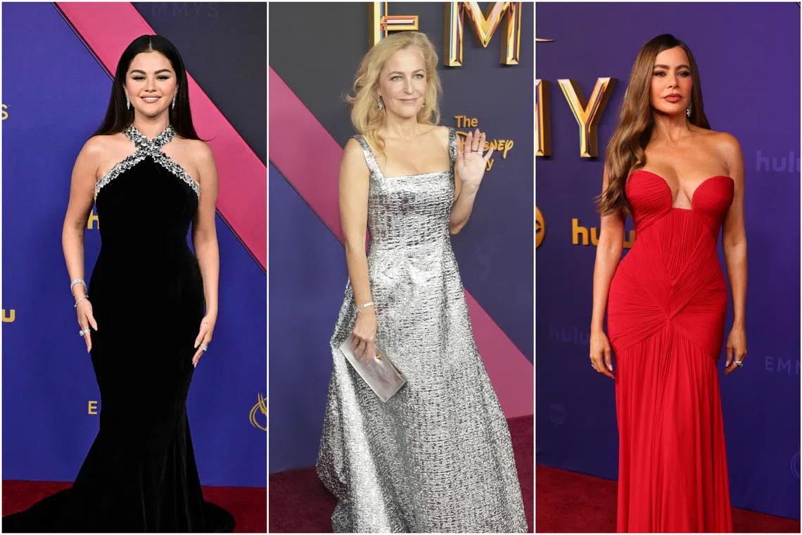 (From left) Selena Gomez, Gillian Anderson and Sofia Vergara attend the 76th Primetime Emmy Awards in Los Angeles on Sept 15.
