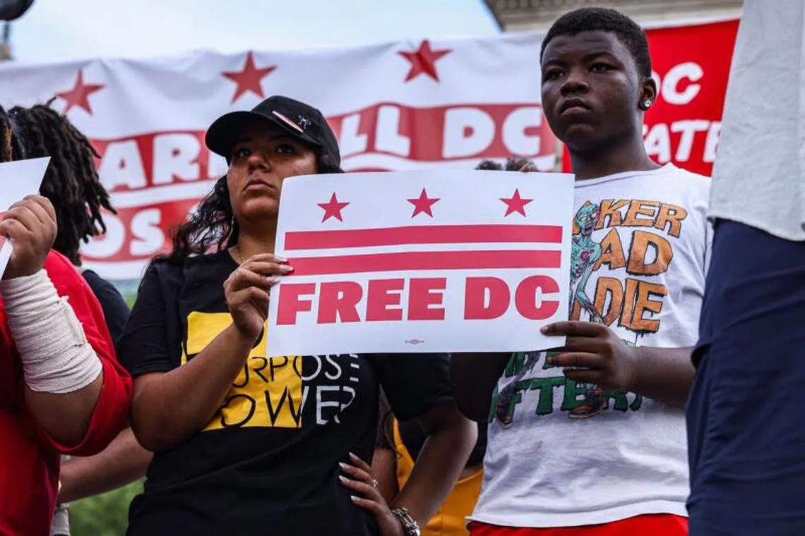 Demonstrators during a protest in Washington on Sept 6, 2025.