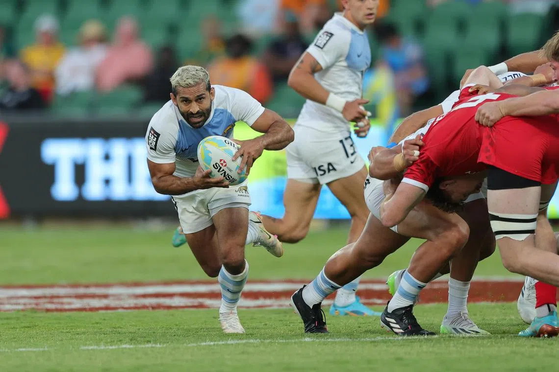 Argentine sevens rugby stalwart Gaston Revol in action at the Perth Rectangular Stadium in January during the SVNS' stop in Australia. 



Credit: World Rugby/Mike Lee