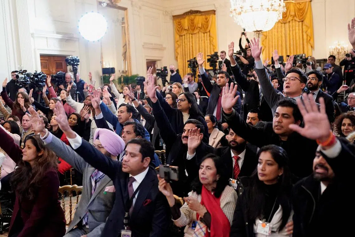 Members of the media during a joint press conference by US President Donald Trump with Indian Prime Minister Narendra Modi at the White House in Washington, DC, US, Feb 13, 2025. 