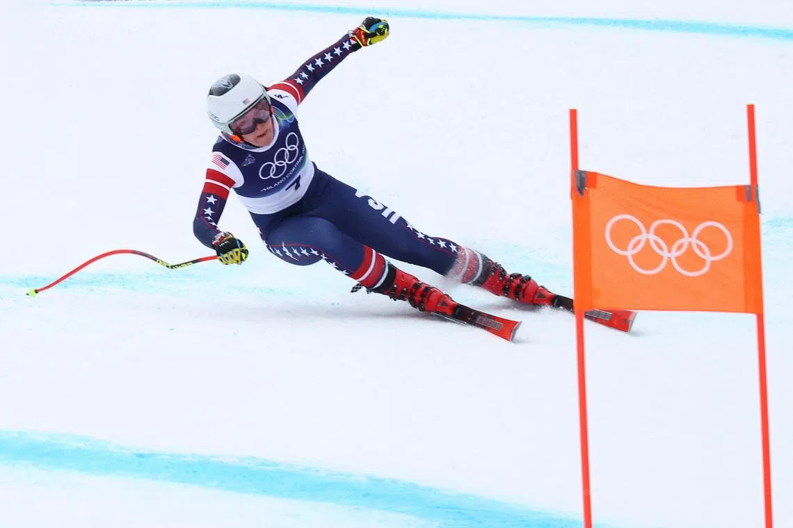Milano Cortina 2026 Olympics - Alpine Skiing - Women's Downhill 3rd Official Training - Tofane Alpine Skiing Centre, Belluno, Italy - February 07, 2026.  Breezy Johnson of United States in action during training REUTERS/Lisi Niesner