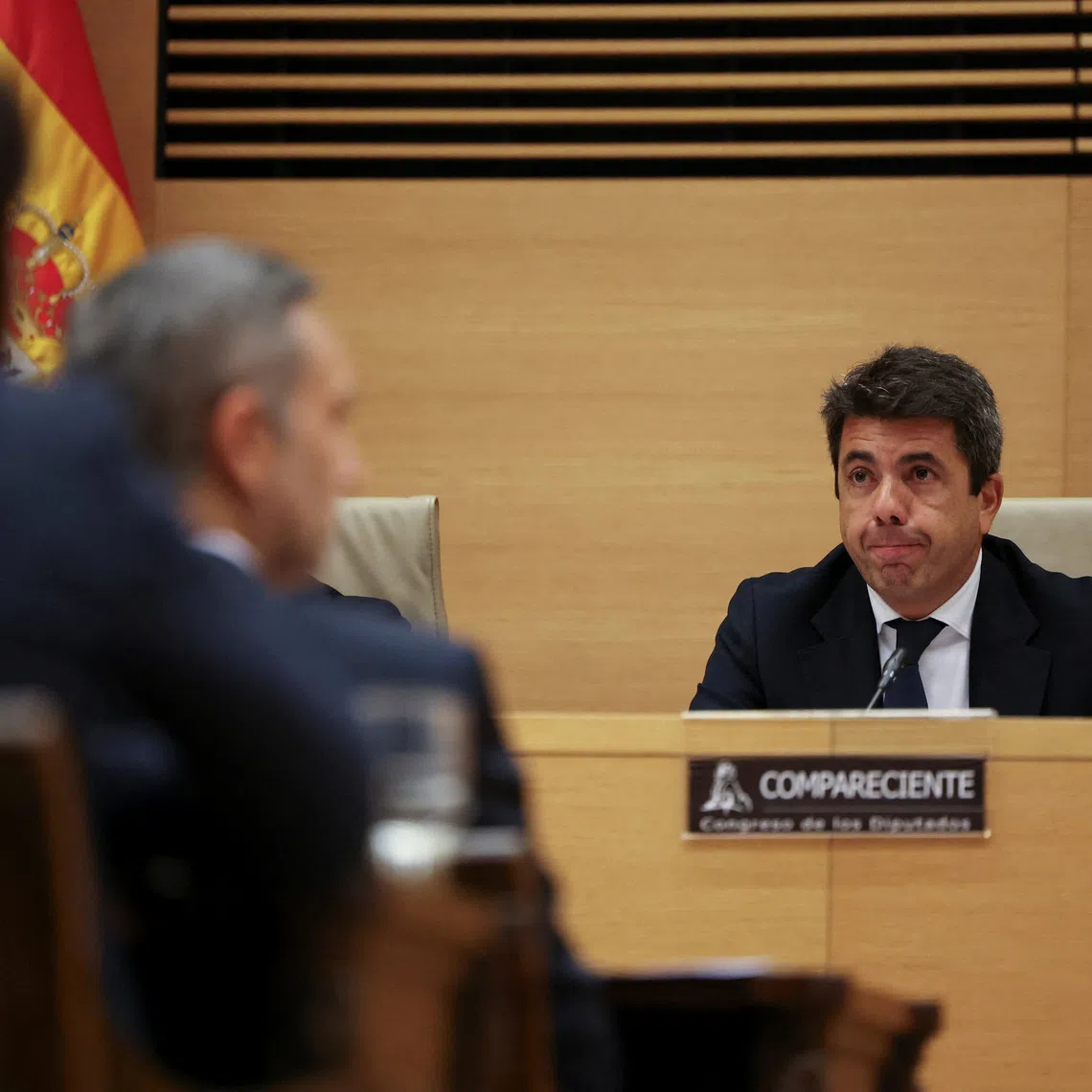 Valencia's acting president Carlos Mazon, who resigned in early November, testifies before a parliamentary commission tasked with investigating the management of the crisis caused by the devastating floods of October 29, 2024, in Madrid, Spain, November 17, 2025. REUTERS/Violeta Santos Moura