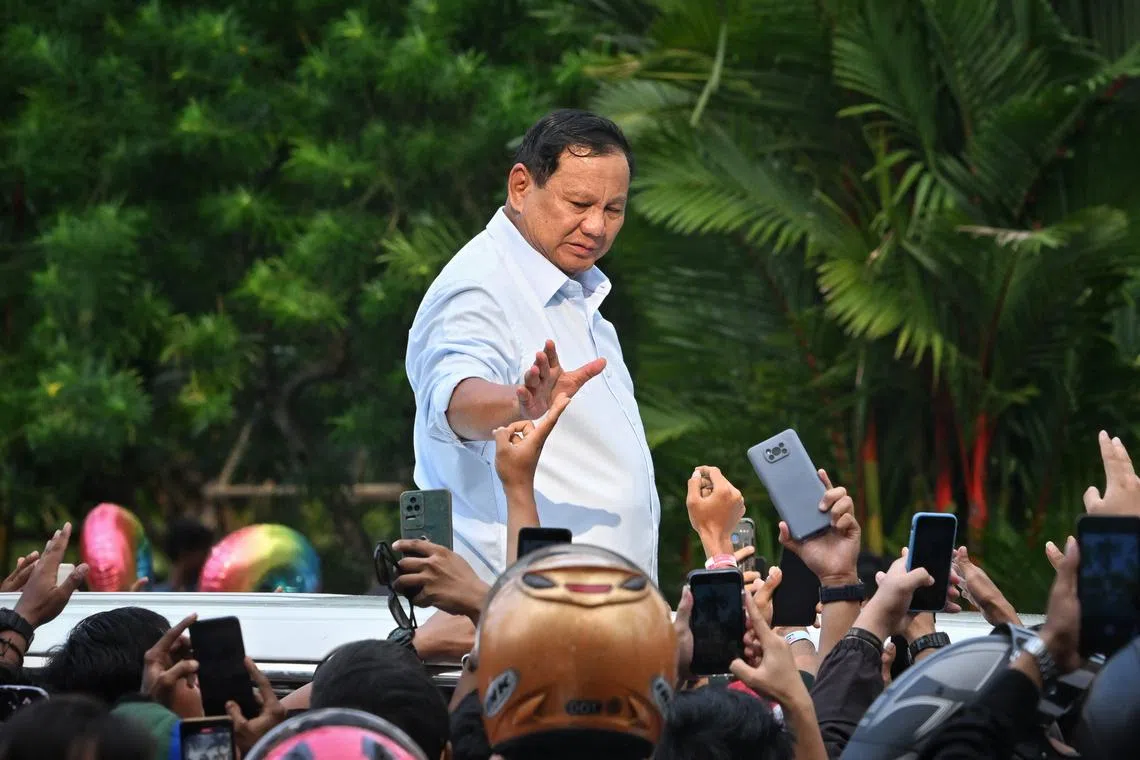 Mr Prabowo Subianto is projected to gain 51.9 per cent votes, based on a survey of 1,220 respondents by Lembaga Survei Indonesia.