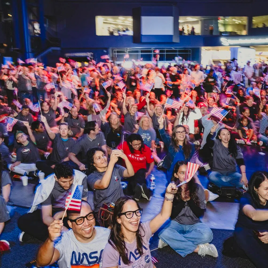 A watch party is held for the Artemis II moon mission in Houston on April 1, 2026.

