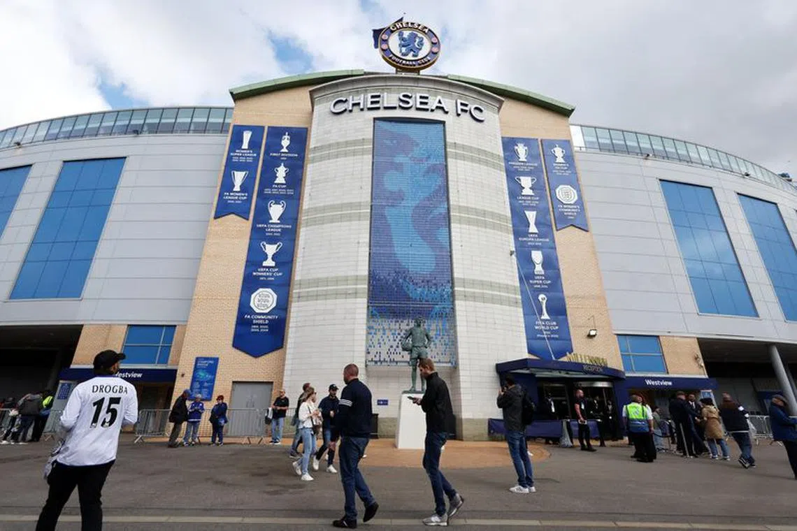 FILE PHOTO: Soccer Football - Premier League - Chelsea v Aston Villa - Stamford Bridge, London, Britain - September 24, 2023 General view outside the stadium before the match REUTERS/David Klein/File Photo