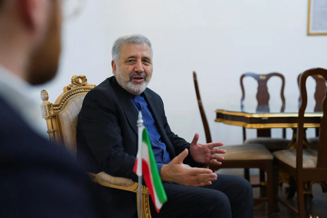 Iranian ambassador to Saudi Arabia, Alireza Enayati, speaks to Reuters during an interview in Riyadh, Saudi Arabia, March 12, 2026. REUTERS/Mohammed Benmansour