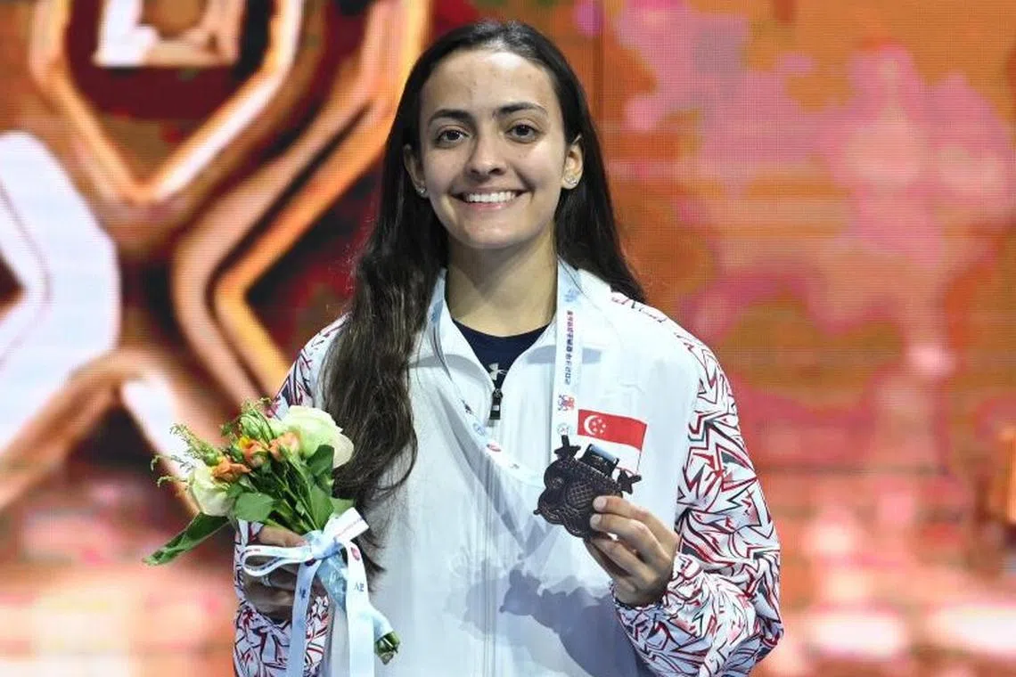 Singapore fencer Amita Berthier won a joint-bronze at the 2023 Asian Fencing Championships - Singapore's best result