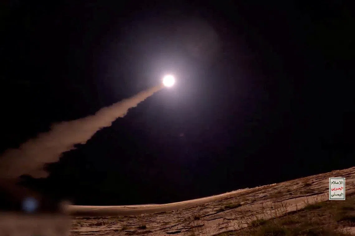 Footage released by Houthi Military Media says to show a launch of missile, which the Houthis say they fired at Israel, at an unknown location in this screen grab obtained from a handout video released on December 19, 2024. HOUTHI MILITARY MEDIA/via REUTERS