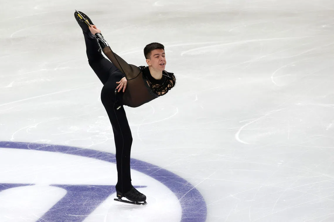 Figure Skating - ISU Grand Prix of Figure Skating - Gran Premio d'Italia - Torino Palavela, Turin, Italy - November 5, 2021  Russian Figure Skating Federation's Petr Gumennik in action during the men's short program REUTERS/Ciro De Luca