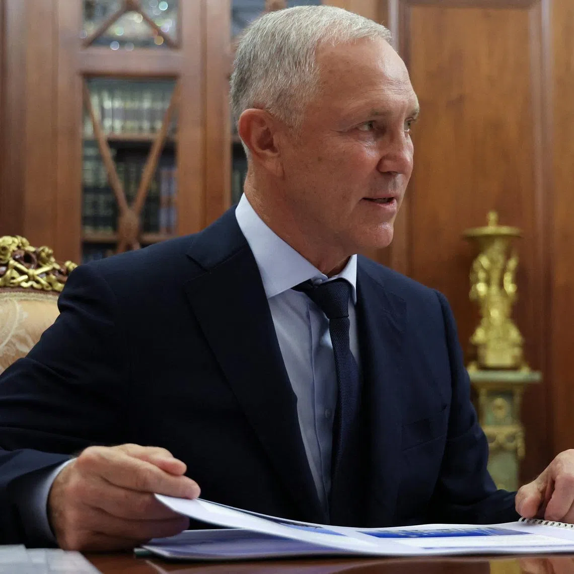 Vladimir Saldo, Moscow-installed leader of the Russian-controlled parts of the Kherson region, attends a meeting with Russian President Vladimir Putin, in Moscow, Russia August 26, 2025. Sputnik/Vyacheslav Prokofyev/Pool via REUTERS