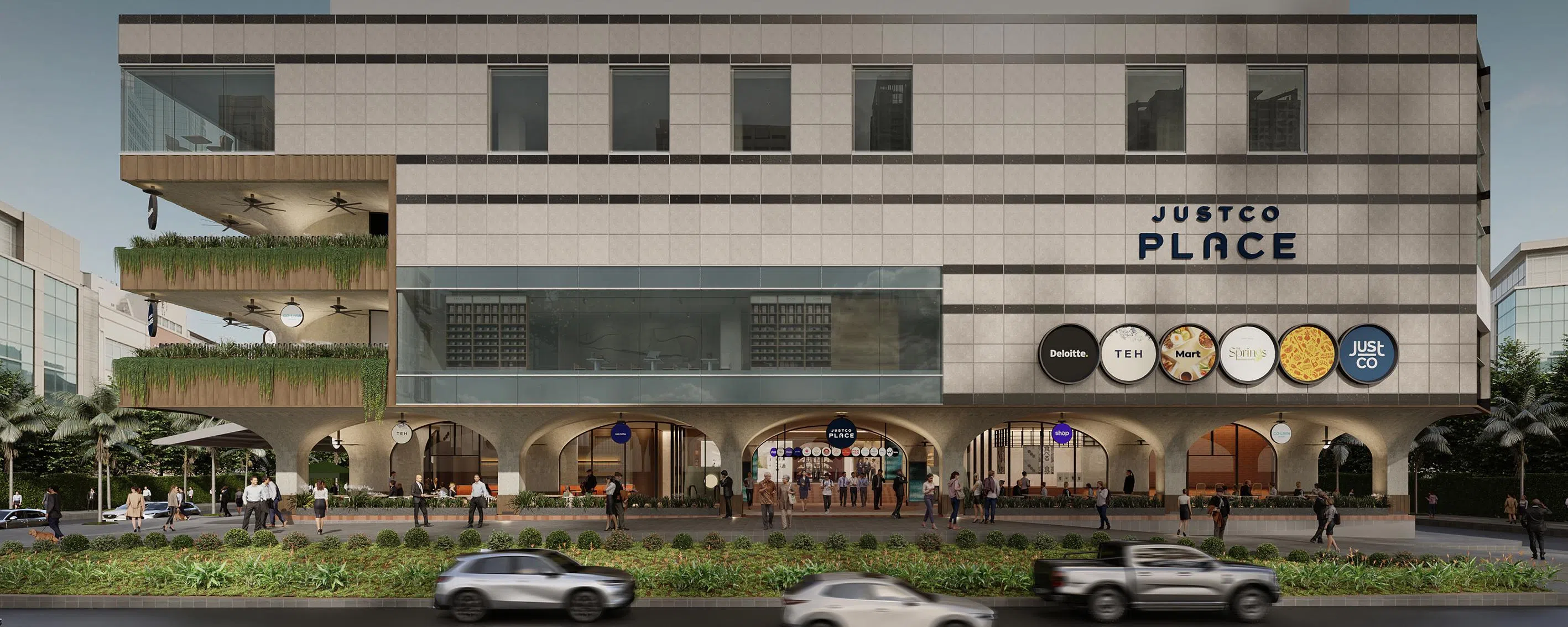 An artist’s impression of JustCo Place, which will combine co-working services with co-living and retail offerings.
