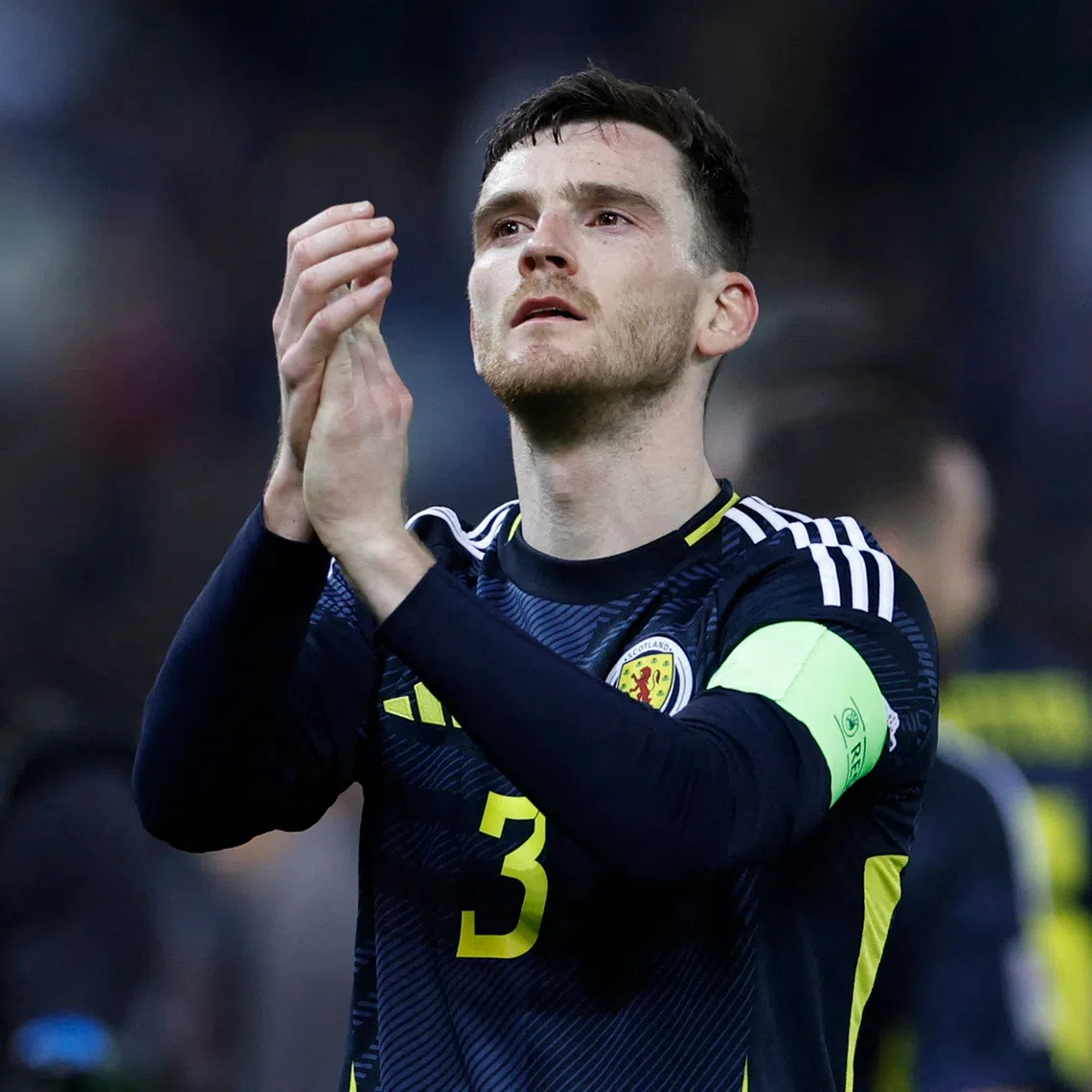 Soccer Football - Nations League - Play-offs - First Leg - Greece v Scotland - Karaiskakis Stadium, Piraeus, Greece - March 20, 2025 Scotland's Andy Robertson applauds fans after the match REUTERS/Louiza Vradi/ File Photo