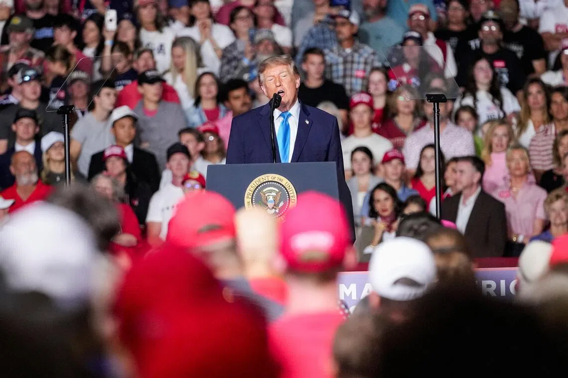 US President Donald Trump speaking during a rally in Grand Island, Nebraska, on Oct 5.