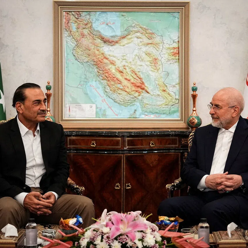 Iranian Parliament Speaker Mohammad Bagher Ghalibaf meeting Chief of Defence Forces of Pakistan, Field Marshal Asim Munir, in Tehran on Aug 24.